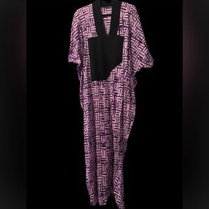 Vintage 60s  cotton Dupioni Style Kaftan printed oversized dress